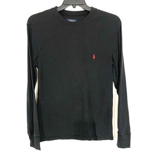 Polo Ralph Lauren Waffle Knit Thermal Shirt With Smooth Long Sleeve Black Sz M